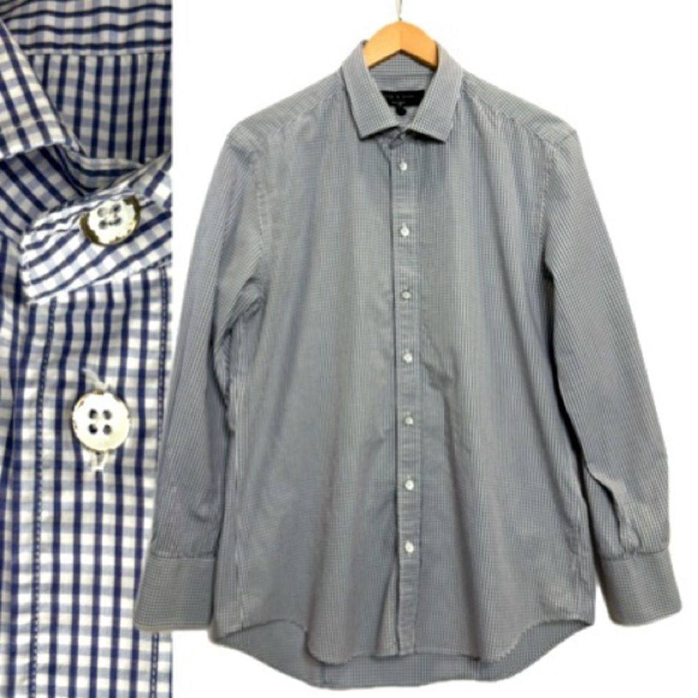 Rag & Bone Mens Gingham Check Long Sleeve Button Down Shirt Size M White & Blue